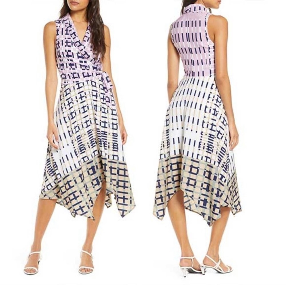 Adelyn Rae Rhiann Faux Wrap Geo Print Midi Dress S